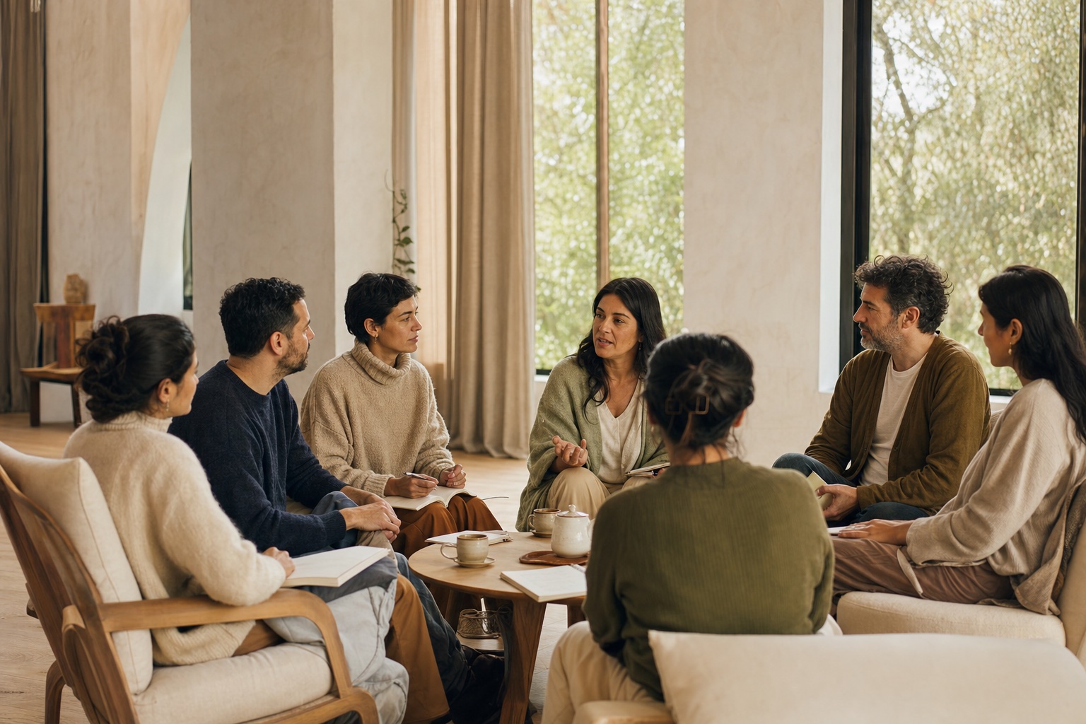 Encuentro de aprendizaje y conversación en un espacio cálido y cuidado
